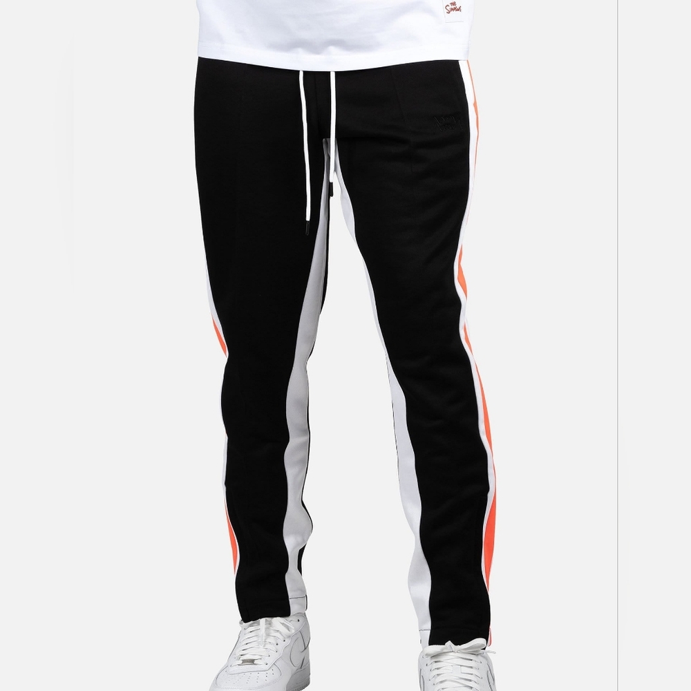 Puma Black Joggers with White and Orange Stripes